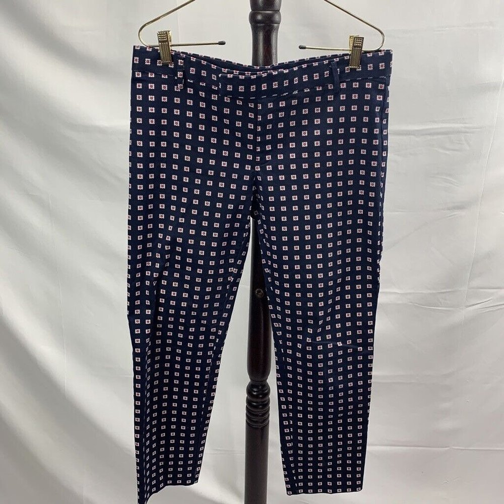 Navy Blue GAP Slim Cropped Patterned Pants‎ Preppy Stretch size 6